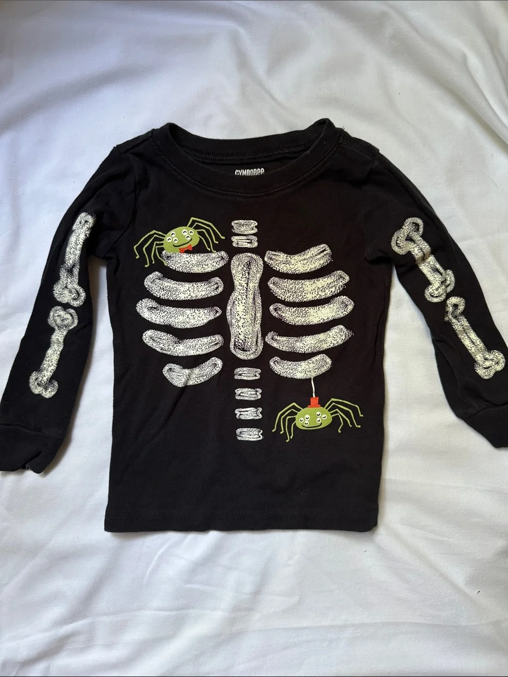 Gymboree Black Skeleton Pajama Set with Green Spiders size 3